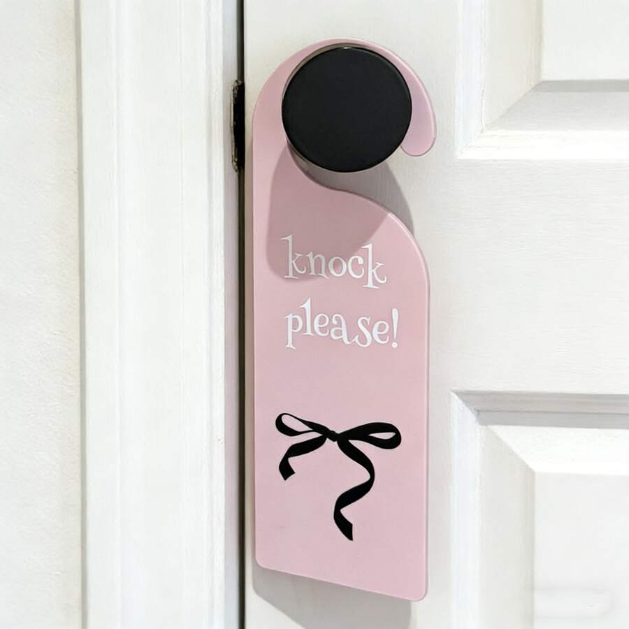 E-shop 2D-Flach, . rosa Schleife Acryl-Hängeschild mit „Bitte klopfen“-Design, langlebige Türdeko für drinnen/draußen für Mädchenzimmer,