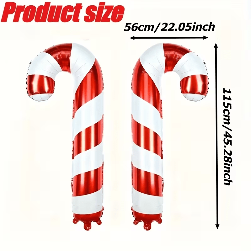 TEMU 4pcs 115cm Extra Large Red And Cane Shaped Foil Balloons For Christmas Party Decorations