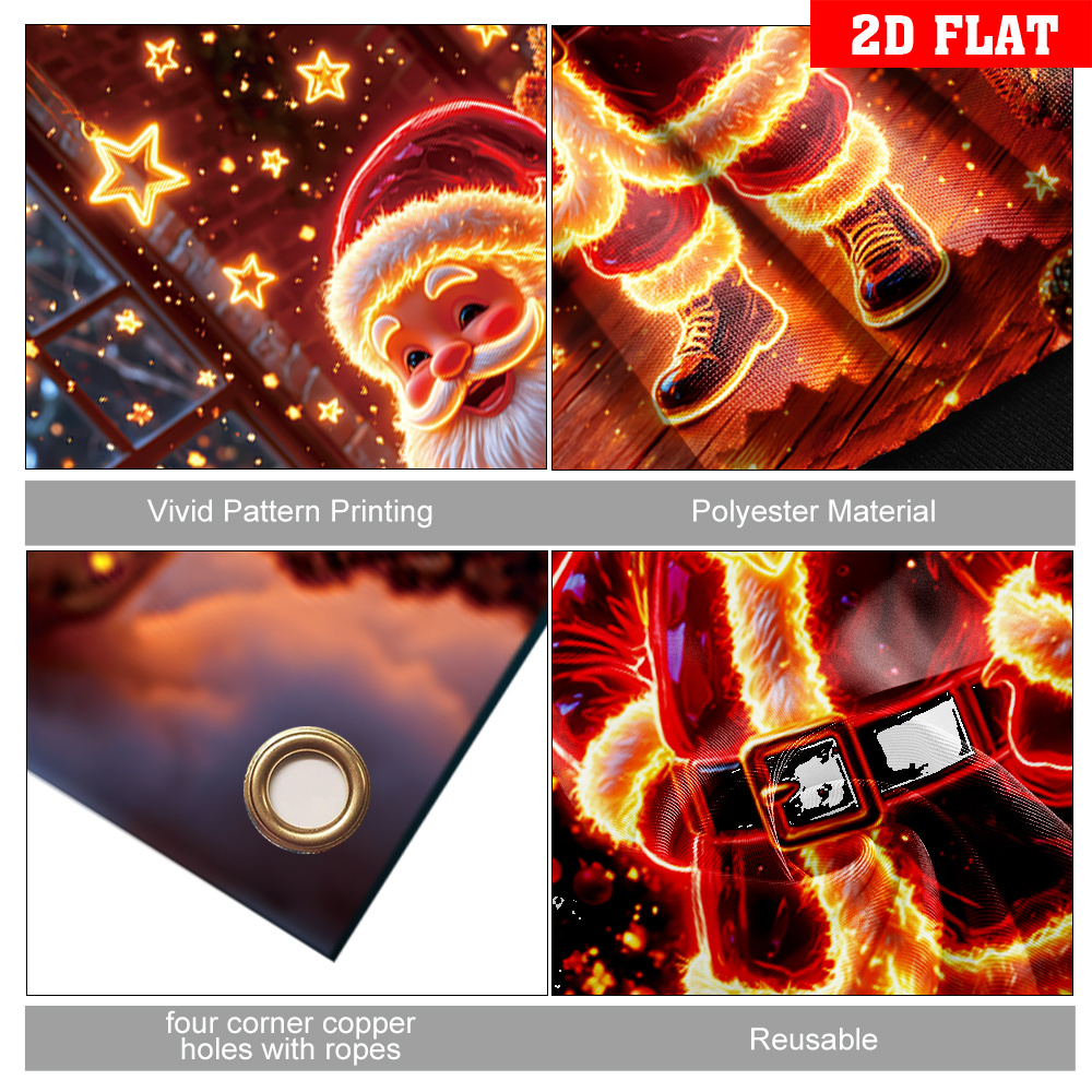 2D Plat, 1-delige Glow-in-the-Dark Kerst Deurbanner met Kerstman - UV-geactiveerde Zelfverlichtende Decoratie, 2D Plat Ontwerp voor Binnen/Buiten Vakantiedecoratie, Winterfeest & Huis Wanddecoratie, Kerstversiering, Feestelijke Wanddecoratie