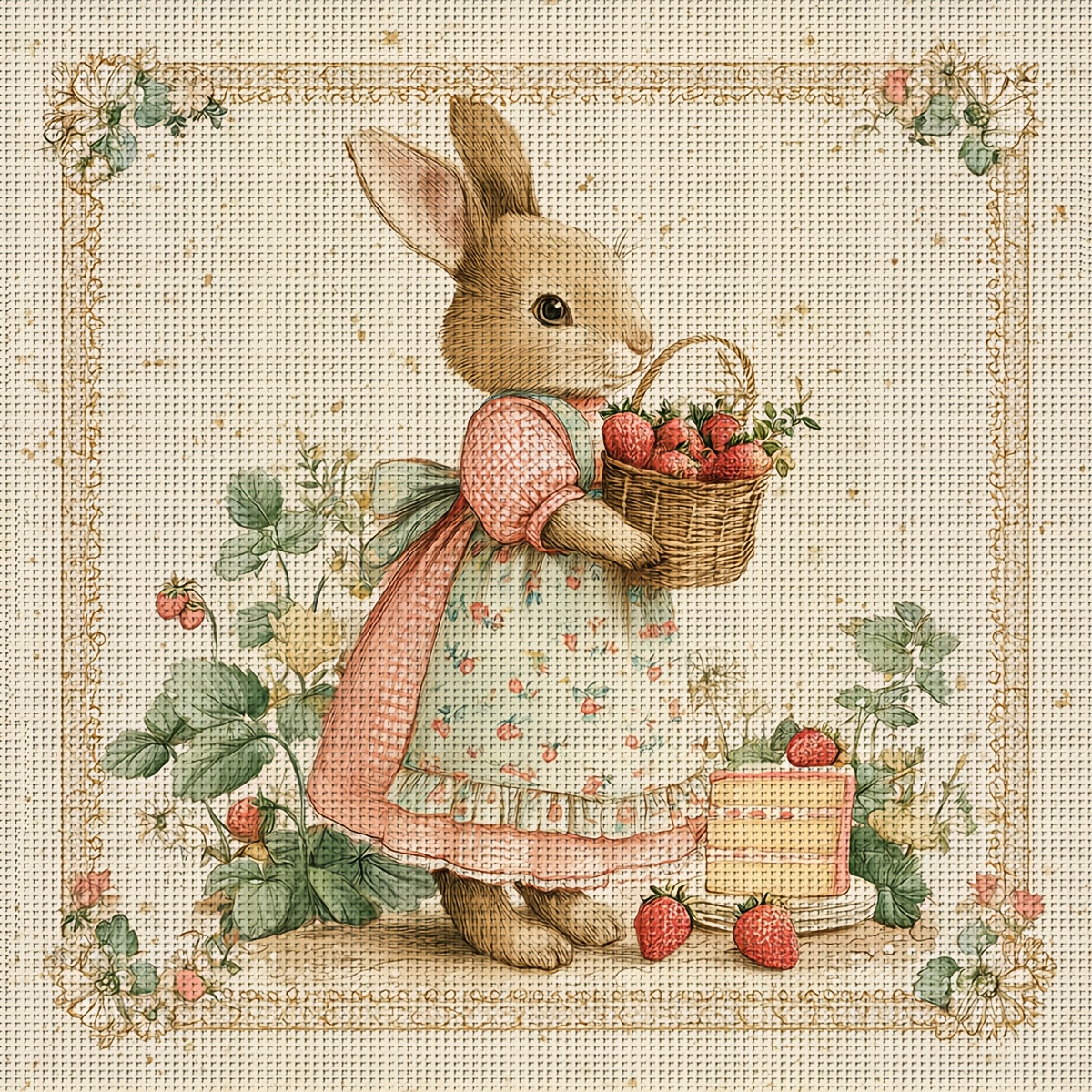 TEMU Kit de point de croix cadre 30X30Cm/11.8X11.8In, Lapin, Kit de broderie point de croix imprimé , Cadeau de relaxation créatif , motif imprimé,