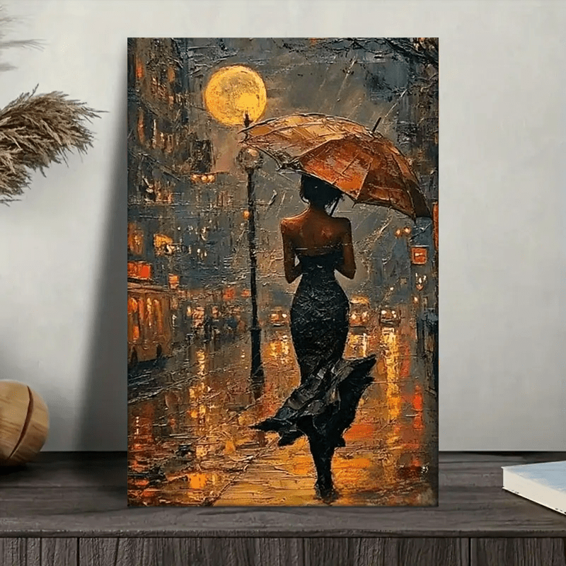 1pc woman in black dress with umbrella         vibrant   painting   living room bedroom office decor 16in 40cm 24in 60cm wrapped canvas pine wood frame art   contemporary style wall hanging decor painting art print canvas surface indoor   recommended for living room bedroom home office kitchen bathroom