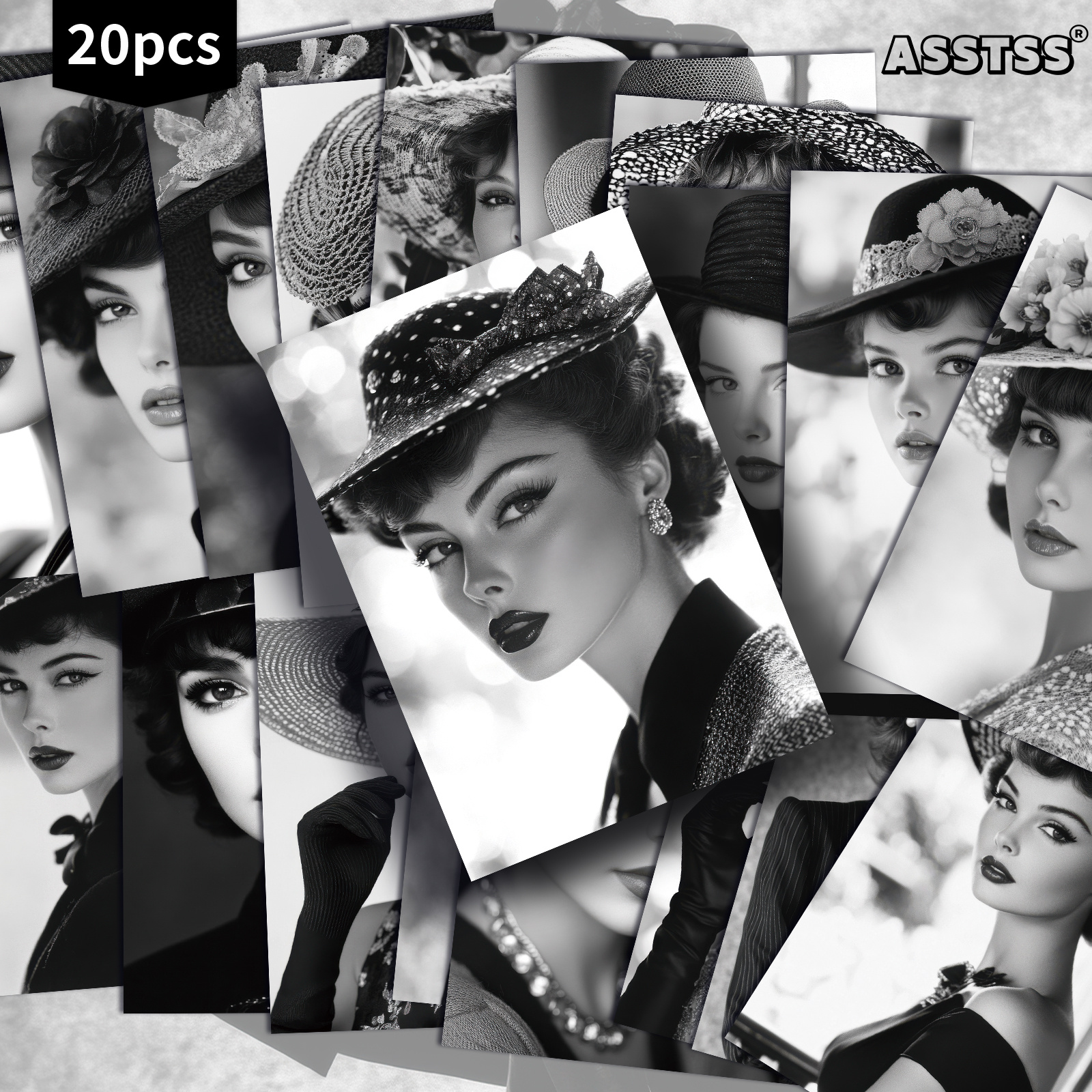TEMU Lot de 20 cartes postales ASSTSS photos de mode vintage des années 1920 - 4x6 pouces, fournitures rétro pour journal de récupération,