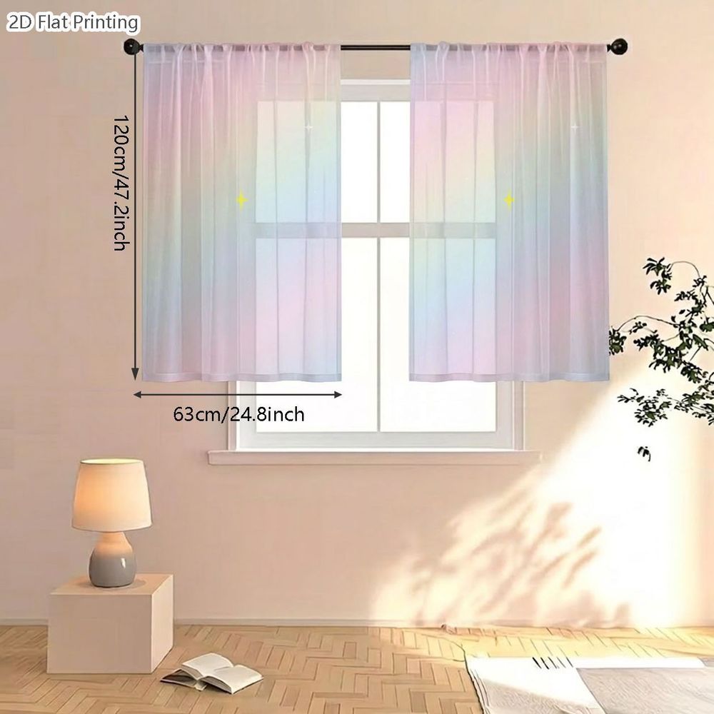 TEMU Plat 2D, 2 pièces Rideaux Voilages Semi-Transparents, Plat 2D, 2 pièces Papier Peint Motif Ciel Étoilé Dégradé Pastel Onirique, Fond et à