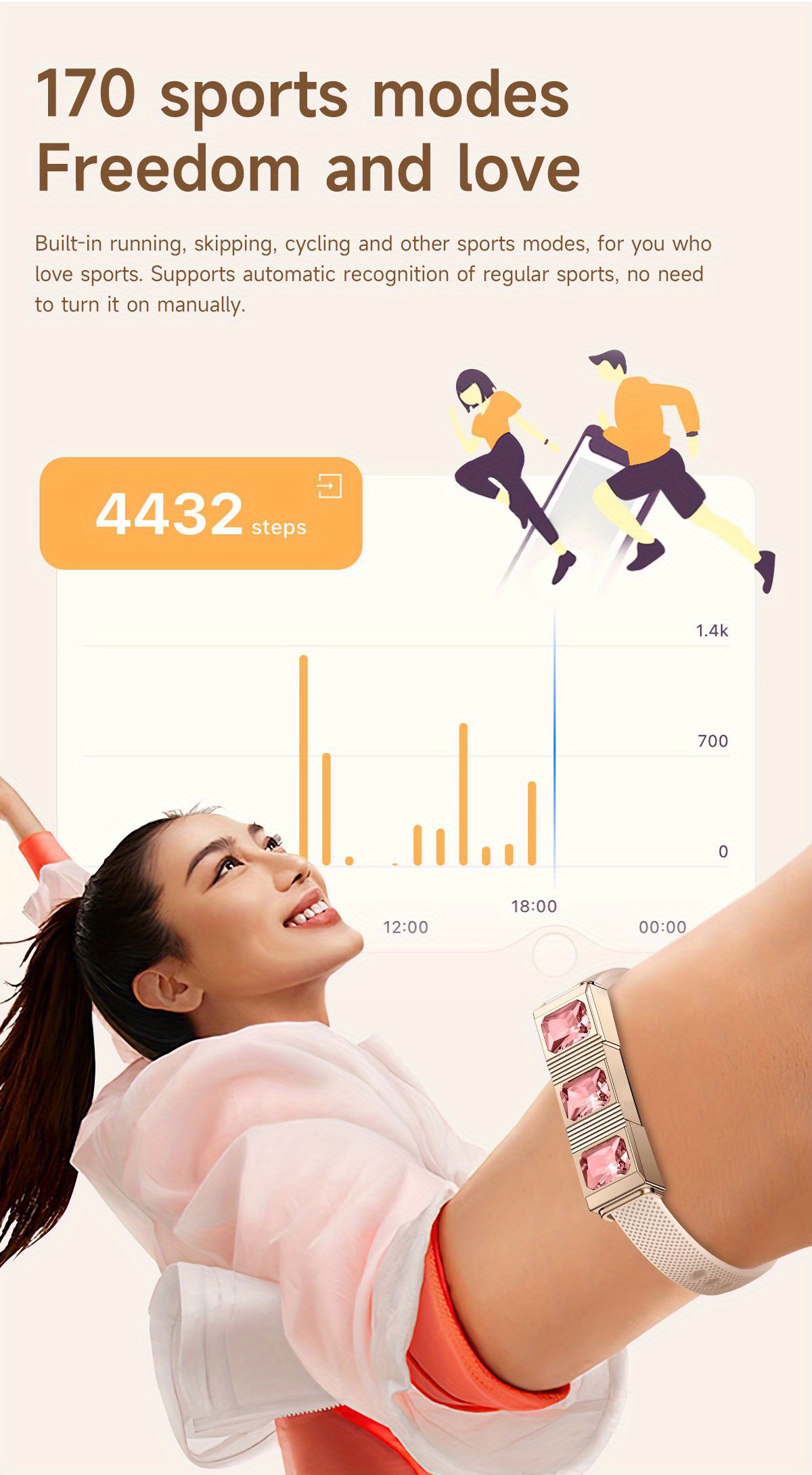 1pc LIGE Women's Smart Bracelet, 24-hour real-time monitoring, Android & iPhone Compatible,, 170+Sports Mode, Pedometer, Activity Record, Smart Watch for Couple, Lovers, BoyFriend & Girlfriend, Ideal Christmas, Birthday, Valentine's Day Gift