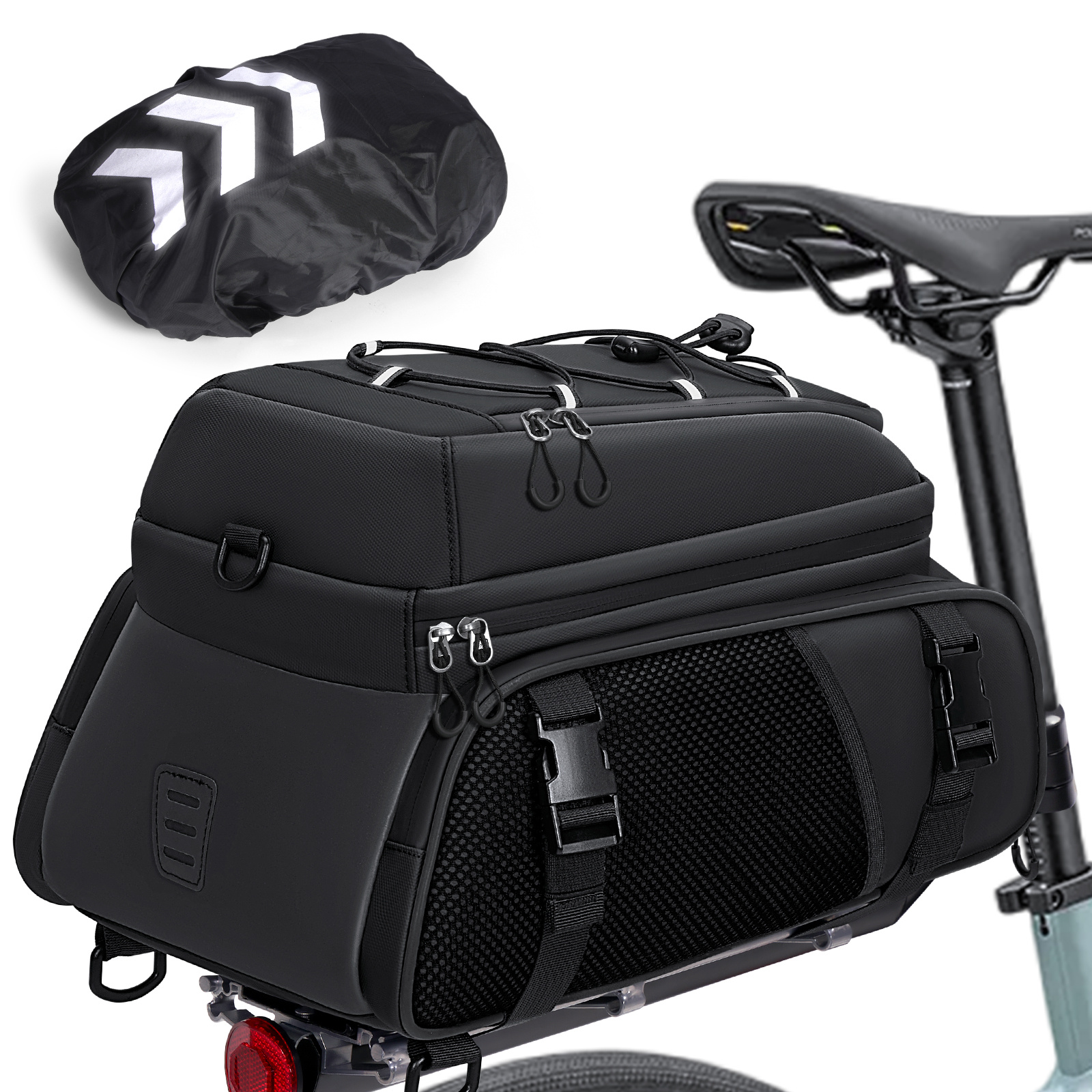 Rainsmore 3-in-1 Bicycle Bags For Pannier Rack, 15l, Reflective Bicycle Pannier Rack Bag Rear, Black