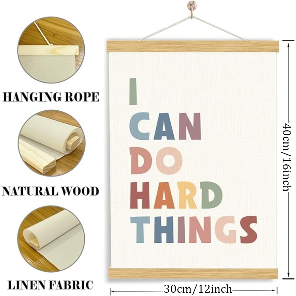 TEMU 2d Flat, 2d Flat, 1pc Solid Wood Nail Hanging Scroll Painting Letter Poster Hanger, I Can Do Hard Things Wood Poster Hanger, Counselor Gifts