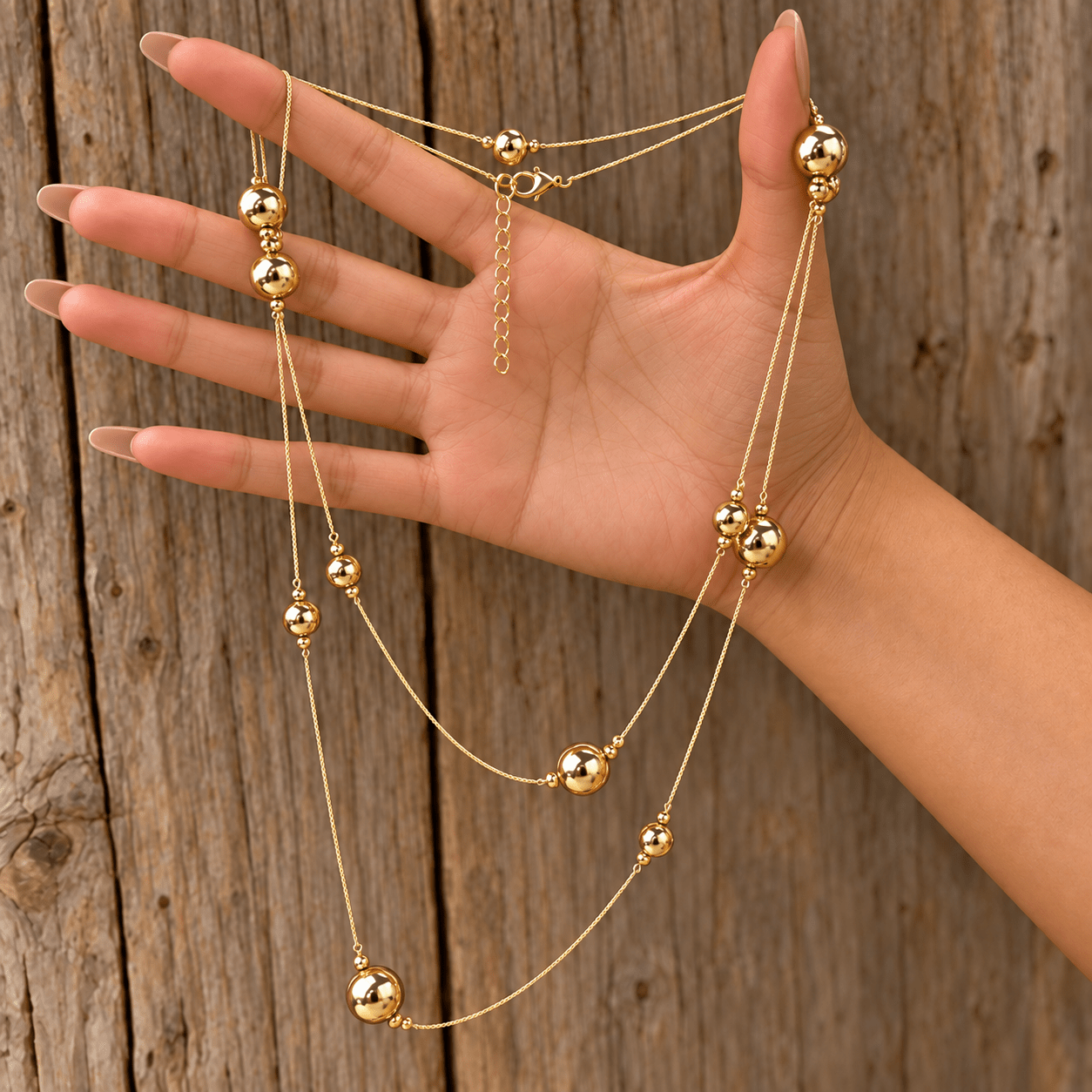 Women's Layered Necklace with Large & Small Round Beads