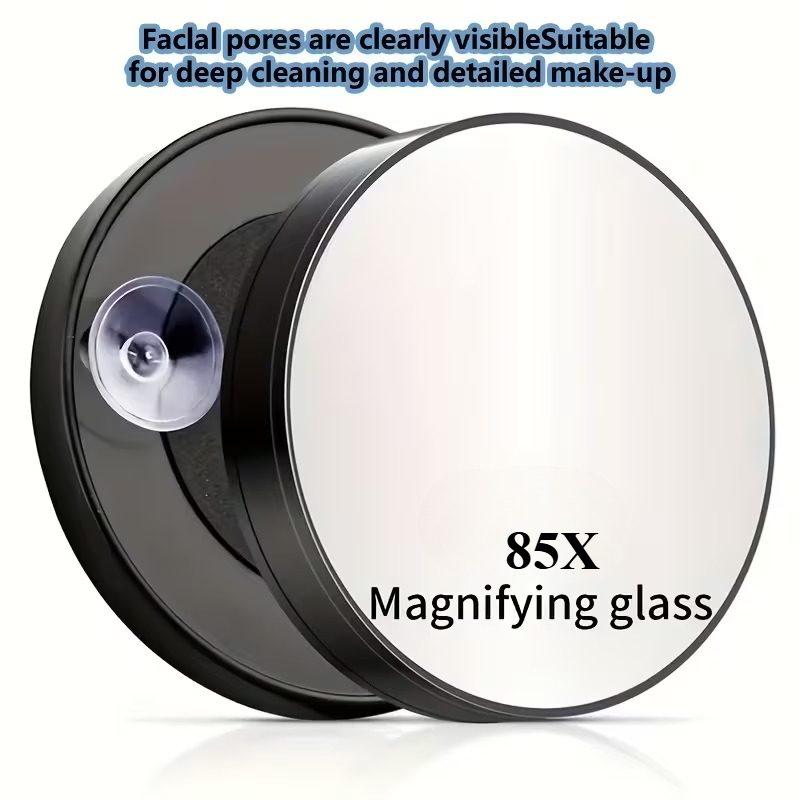 TEMU 85x Hd Magnifying Makeup Mirror | Portable Black Round Wall-mounted Mirror With Dual Suction Cups, , Ideal For Women's Makeup, Dressing, And Travel