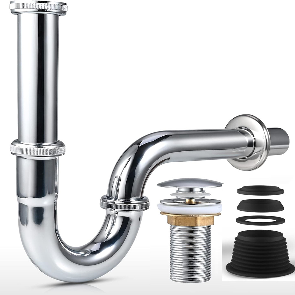 E-shop Verchromtes Edelstahl-Spülrohr, Siphon-Universaldesign, einfache Installation, auslaufsicher & langlebig, für Küchen- & Waschbeckenspülen