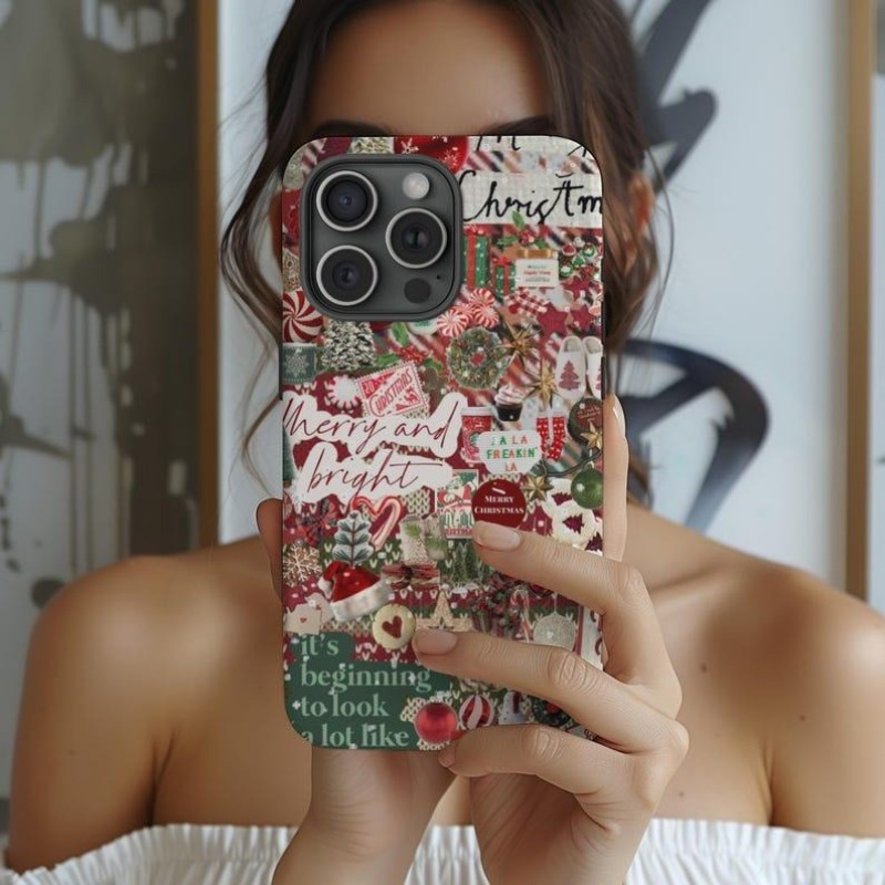 TEMU Christmas Collage Phone Case, Case, Holiday Phone Cases Phone Cover Hard Case Tough 2pcs Phone Case, Phone Cases Cute, Phone Case With Lip Gloss