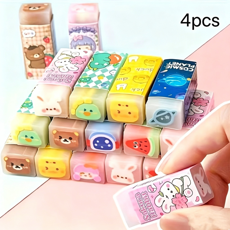 TEMU 4 Exquisite Erasers With Mixed Patterns, Featuring Adorable Fruit And Pet Designs. Cute, Cartoon-style Sandwich Erasers Are Ideal As School