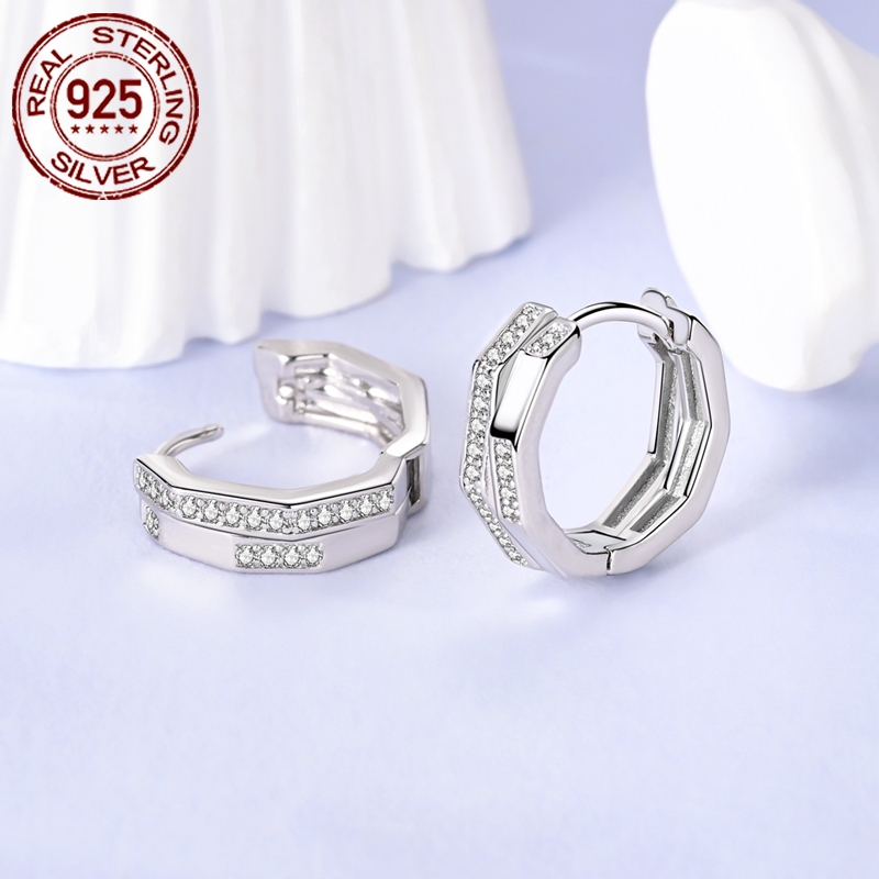 Women's 925 Silver Double Layer Multi-Faceted Earrings, Elegant