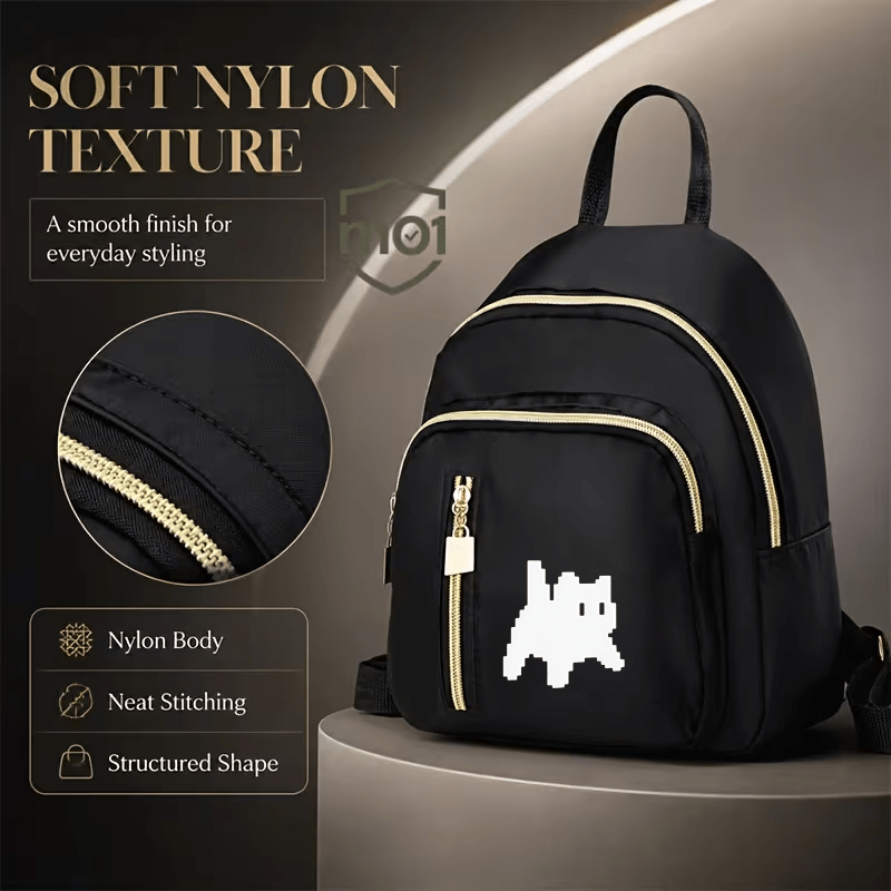 TEMU Portable Mini Backpack, Trendy Pixel Kitten Decoration, Lightweight And Non-binding, For School, Commuting, Shopping, And , Ideal Gift For And