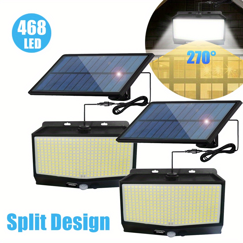 TEMU Set Of 2 Solar-powered Garage Featuring 468 Leds, Equipped With A Sensor And 3 , Suitable For Outdoor Wall Mounting In Areas Like Yards, ,