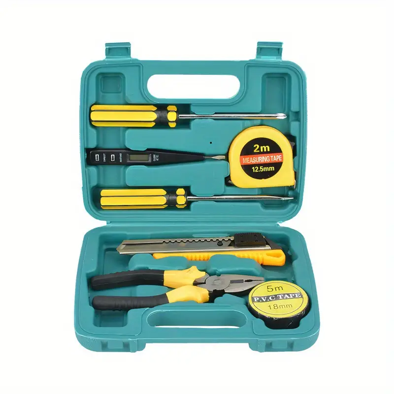 1 set carbon steel 9 in 1 multifunctional portable tool set home and auto repair kit with wrench screwdrivers pliers and measuring tape no battery required Product details 3