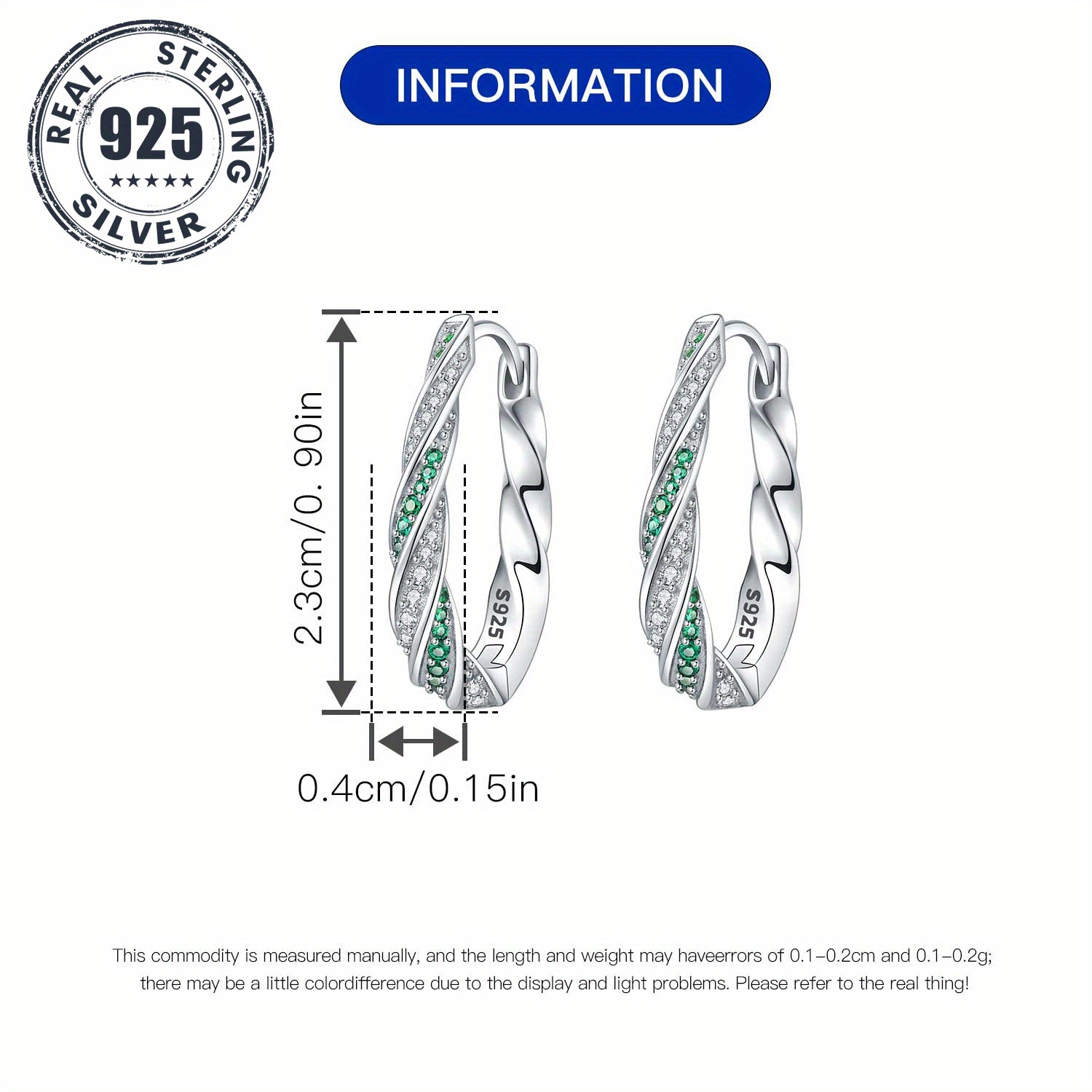 1 pair s925 sterling silver hoop earrings green twisted design hypoallergenic high quality jewelry for   for daily wear or gifting daily wear earrings twisted hoop earrings hypoallergenic earrings Product details 3