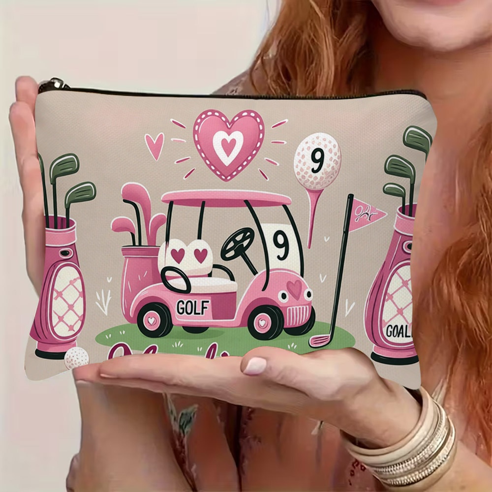 TEMU 1pc Golf-themed Foldable Makeup & Toiletry Bag With Golf Cart & Clubs - Portable Zipper Closure Travel Suitable For , Gift For Golfers,