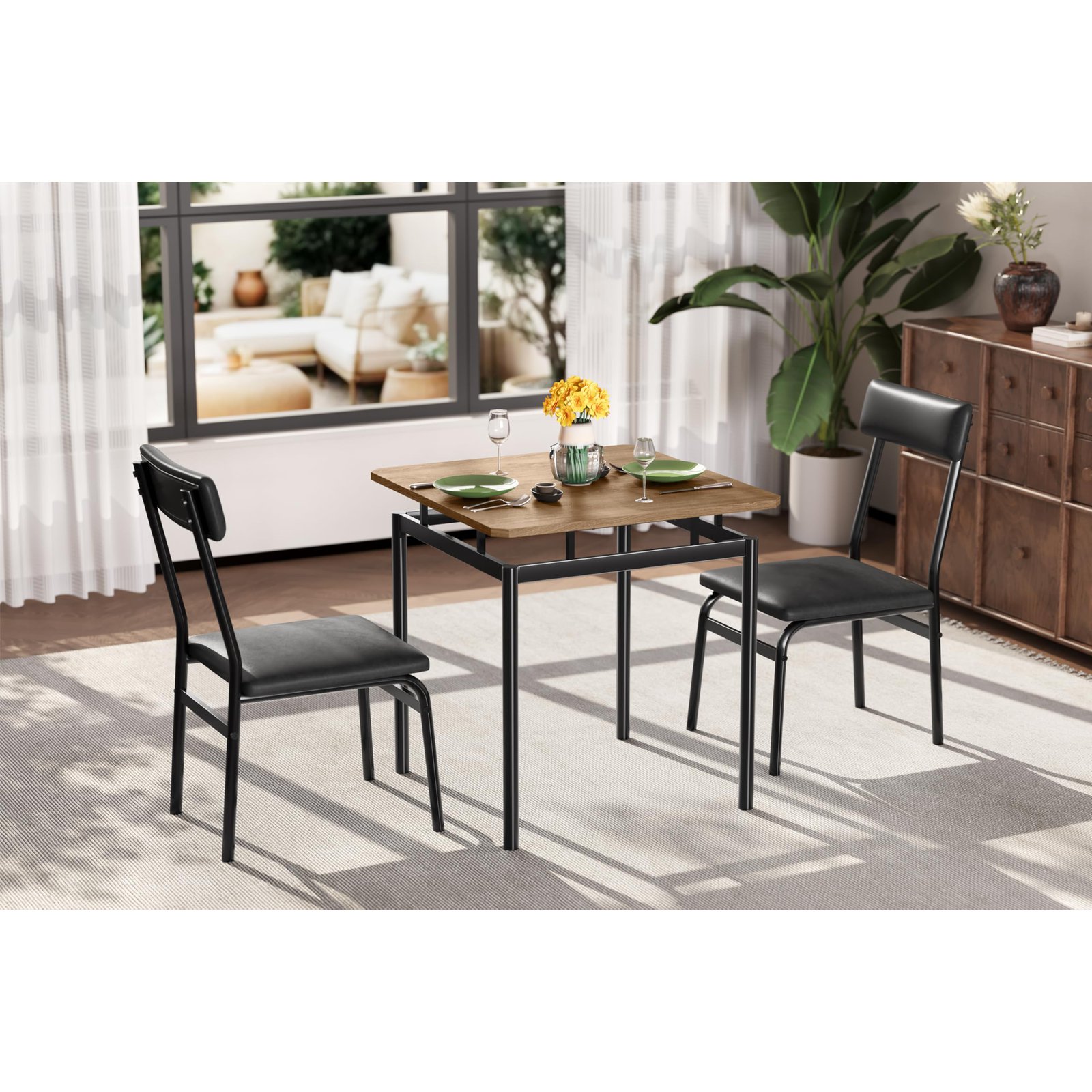 3pcs Compact Modern For 2 - Space- Suitable For Apartment, Studio, Small Homes With Cushioned Seats, Tabletop & Frame, Multicolor Furniture Or