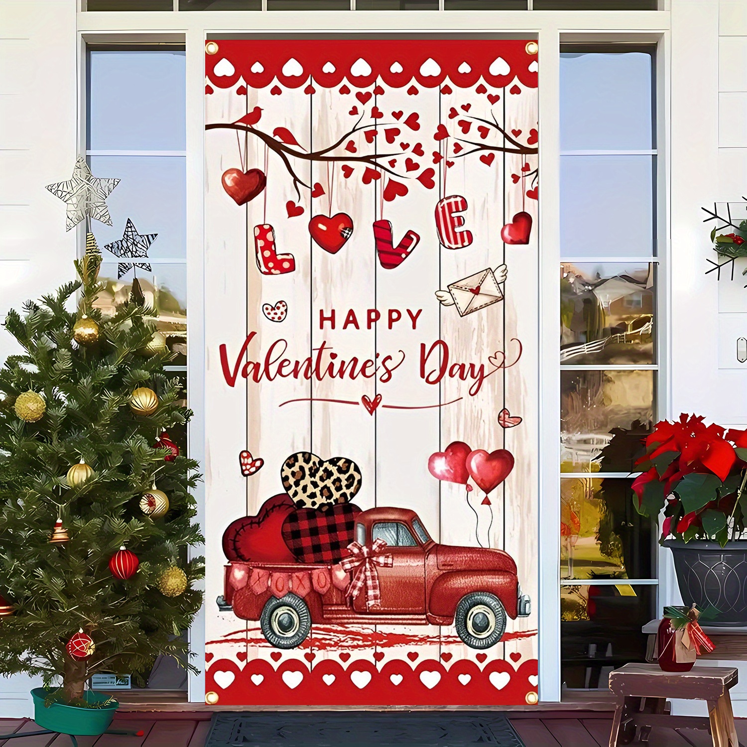 

2d Door Banner 1pc Valentine's Day Door Banner, Polyester Hanging Decoration, Classic Holiday Design, 35.4" X " With No Electricity Needed For Indoor/outdoor Party Decor