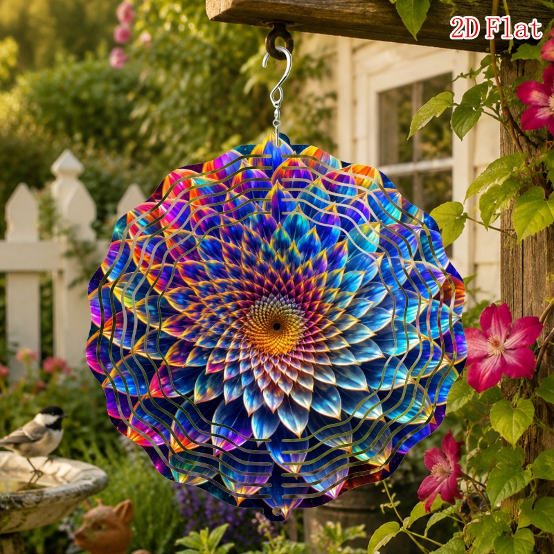 TEMU 3d 1pc "colorful Petals, And " 25cm*25cm Wind Chime Hanging Ornament With Swivel Hook, 360° Diy Creative Wind Spinner, , Battery-free, Rotating