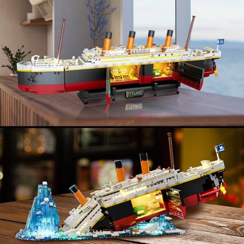 ship building set with led light 2 in 1 ship mini building block 1883pcs ship model with display stand building brick toy gift for adults teens kids boys girls 12