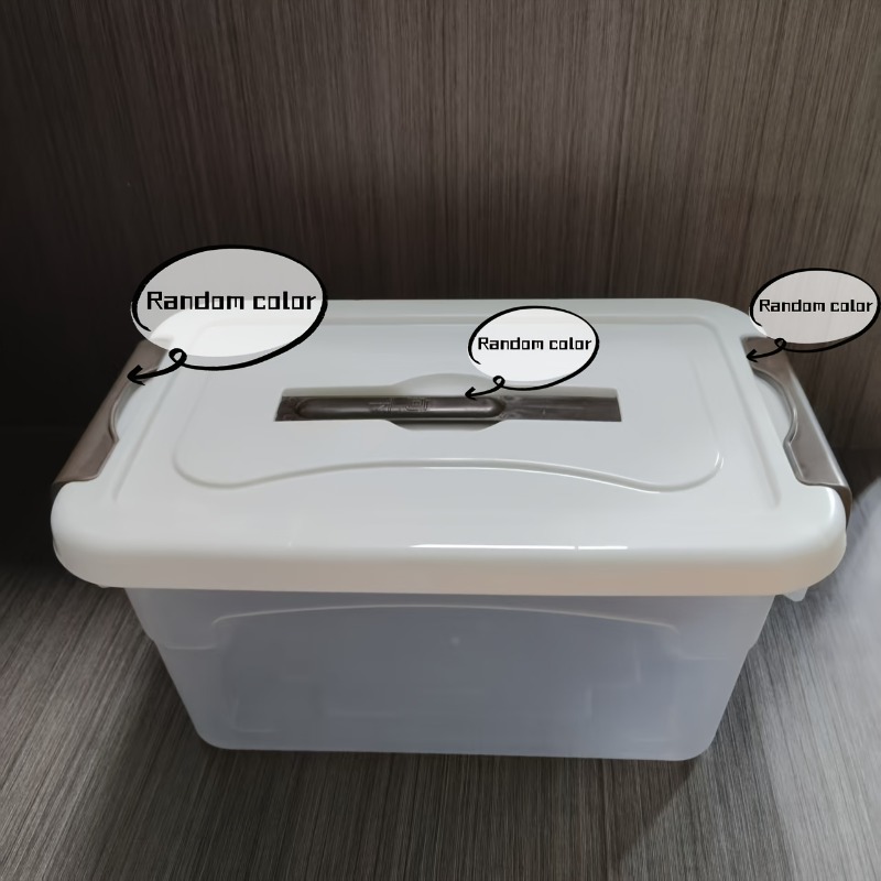 TEMU Random Style Durable Plastic Storage Box With Handle - Stackable Transparent Storage Bin