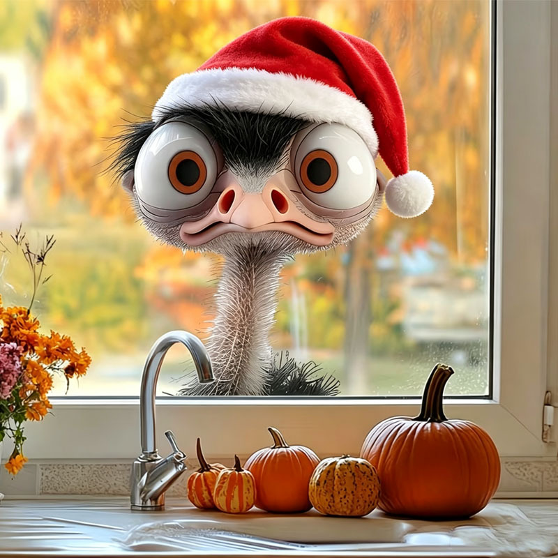TEMU 1pc, Autocollant de fenêtre d' à gros yeux et à "", Autocollant de fenêtre d' avec chapeau de Noël, Cadeau de décoration de fenêtre amovible,