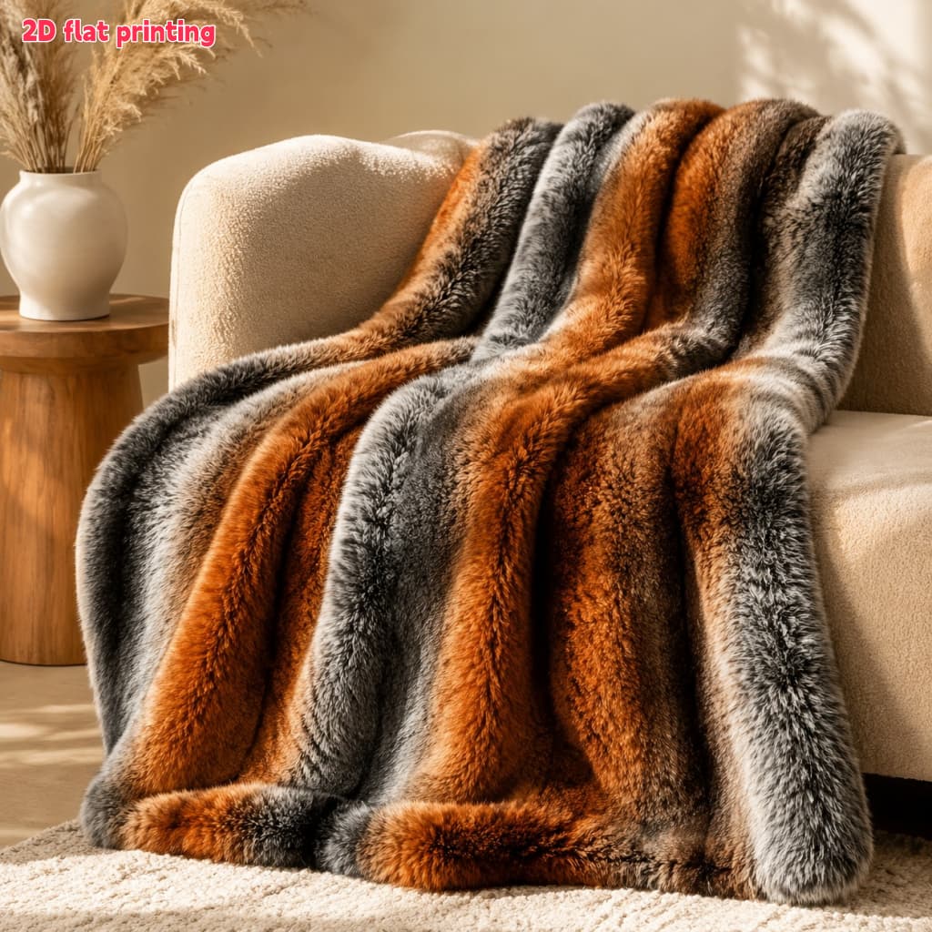 TEMU Couverture 2D Plate 1pc en Fausse Fourrure de Renard - Confortable et Chaude, Design Dégradé Multicolore, Peluche Super Douce pour Canapé, Lit,