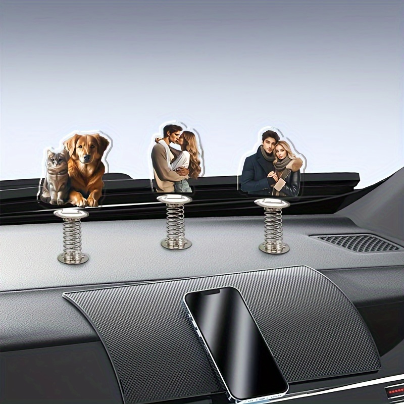 TEMU 3pcs [custom] Personalized Plastic Car Spring Shakers, Shaped Plastic Car Table Multi-scene Application, Couple, Friend, Pet, Double-sided ,