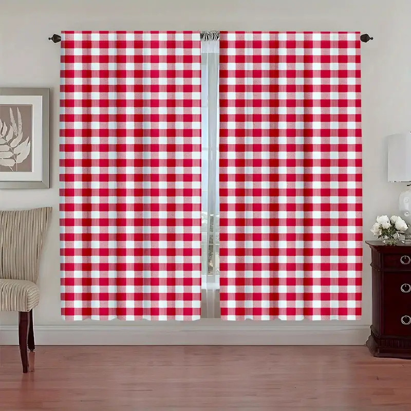 Cortina De Cocina Rústica Amzdecor Buffalo - Diseño A Cuadros Blanco - 55" Ancho X 15" Largo - Lista Para Colgar
