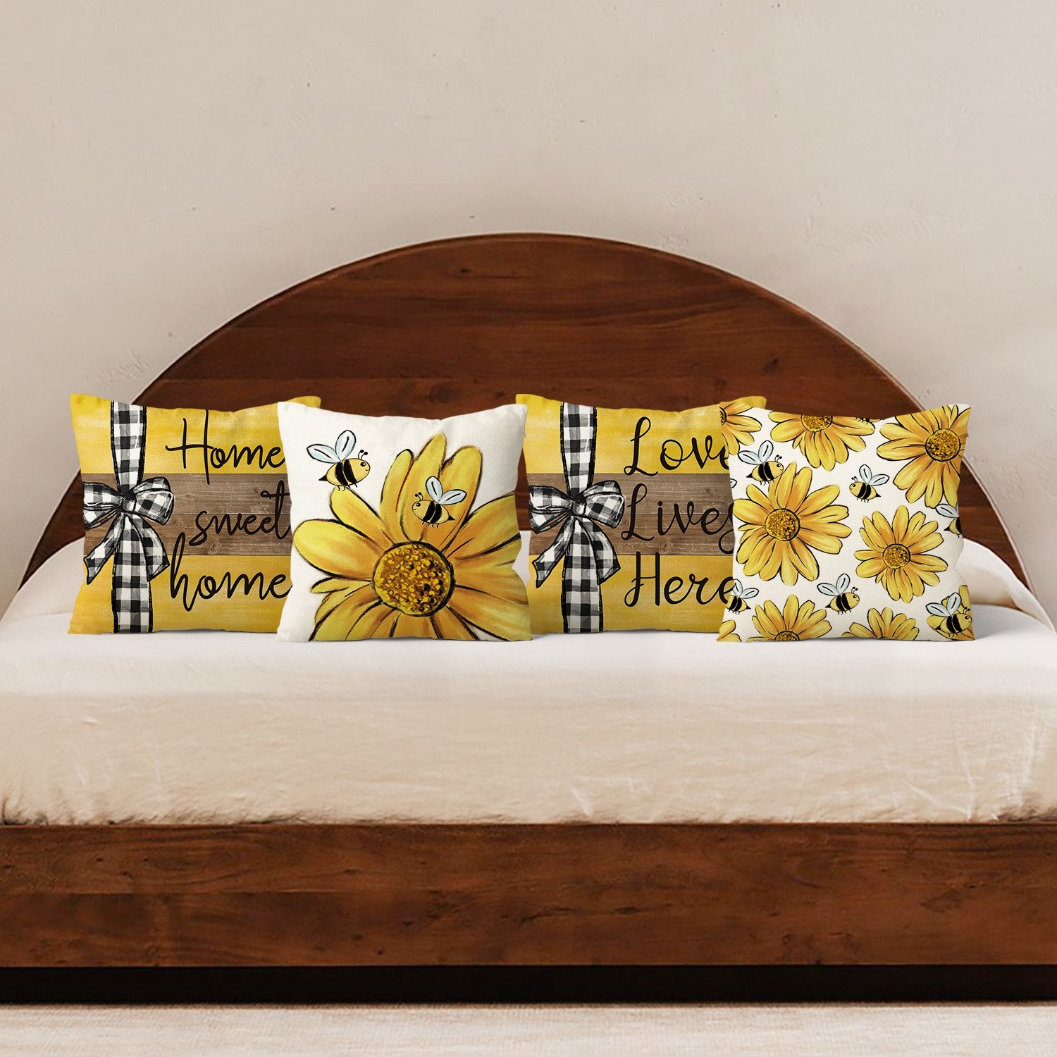4pcs vintage floral   pillow covers double sided sunflower     sweet home text soft plush zipper closure cushion cases machine washable for living room bedroom sofa multiple sizes decorative pillow covers bedroom decor rustic charm decor textured fabric   accessories durable material home textiles   styling 2d flat Product details 0