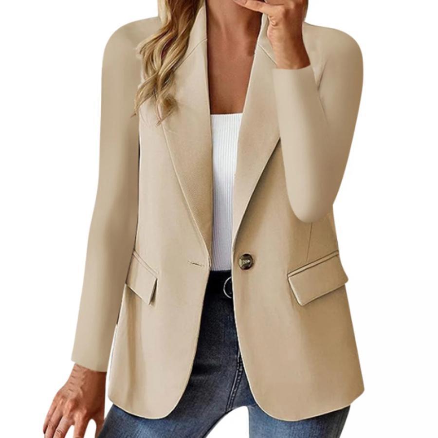 

Women's Elegant Blazer - Long Sleeve Open Front Jacket With Lapel Collar & Button , Solid Color Office Coat, Machine Washable Polyester, Relaxed -day