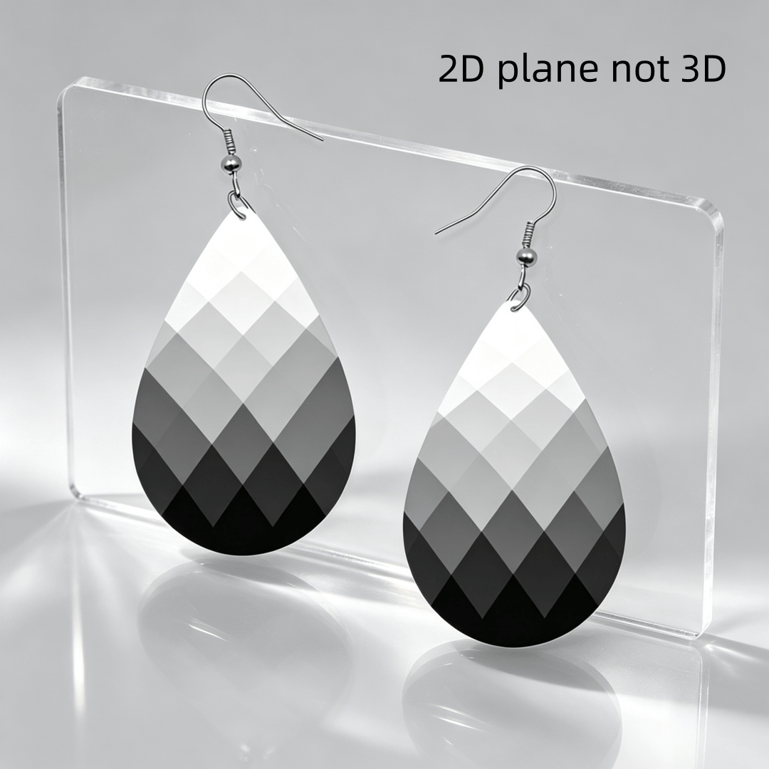 Black White Gradient Geometric Teardrop Earrings, Minimalist