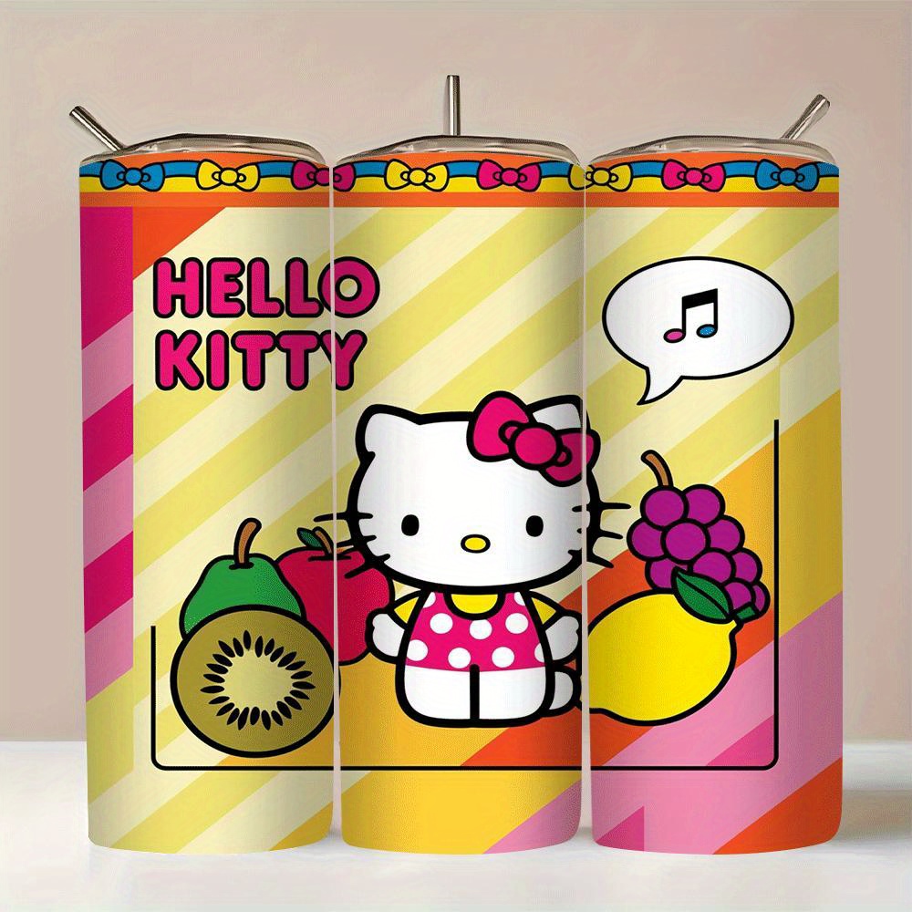 

1pc Hello Kitty Stainless Steel With Straw, Insulated Travel Cup, Metal Drinkware, With Design, For Outdoor, Birthday Gift Idea