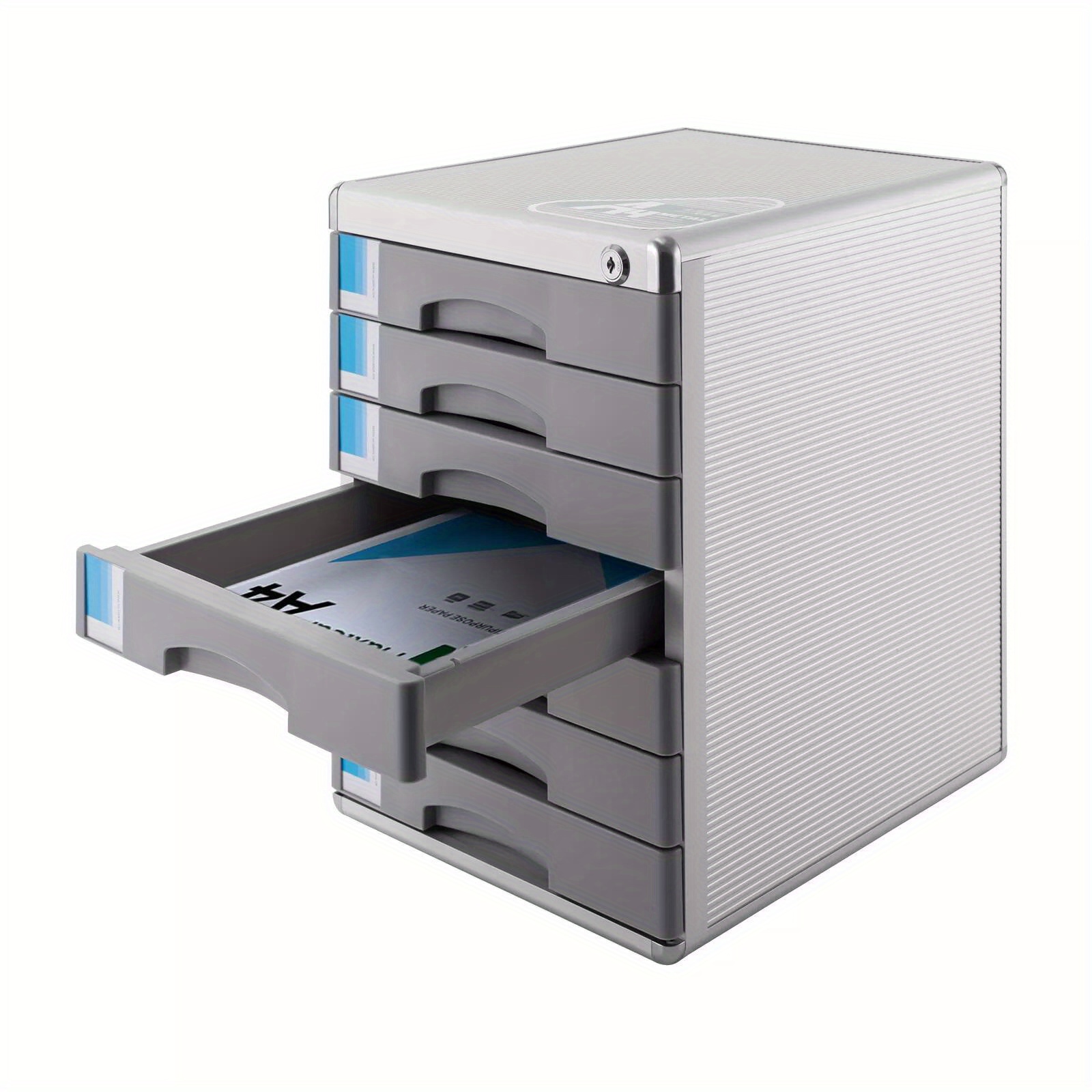 Image of New Grey Desktop Filing Cabinet With 7 Drawers Made Of Aluminum Alloy And Equipped With A Lock