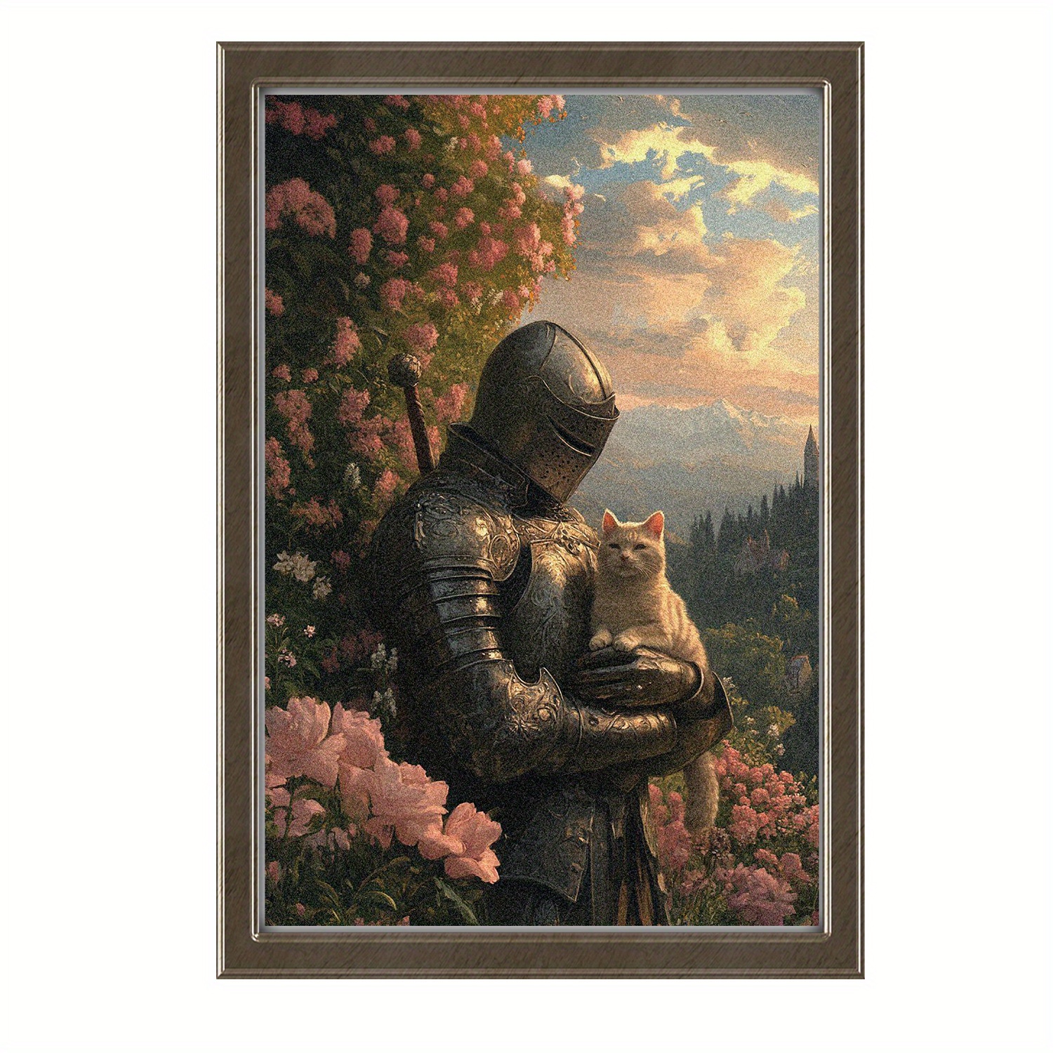 E-shop 2D Flach, 2D Flach, 1 Stück Leinwandbild ohne Rahmen mit einem , begleitet von einer Katze und Blumen, entworfen im Vintage-Stil. Diese