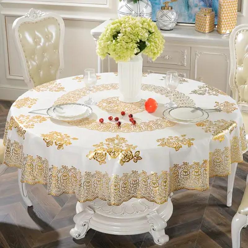 TEMU Nappe Ronde Plate 2D - pour Tables Ronde - Nappe Florale Brodée Platin Élégante avec Bordure en Dentelle, Tissu Luxueux pour Salle à Manger