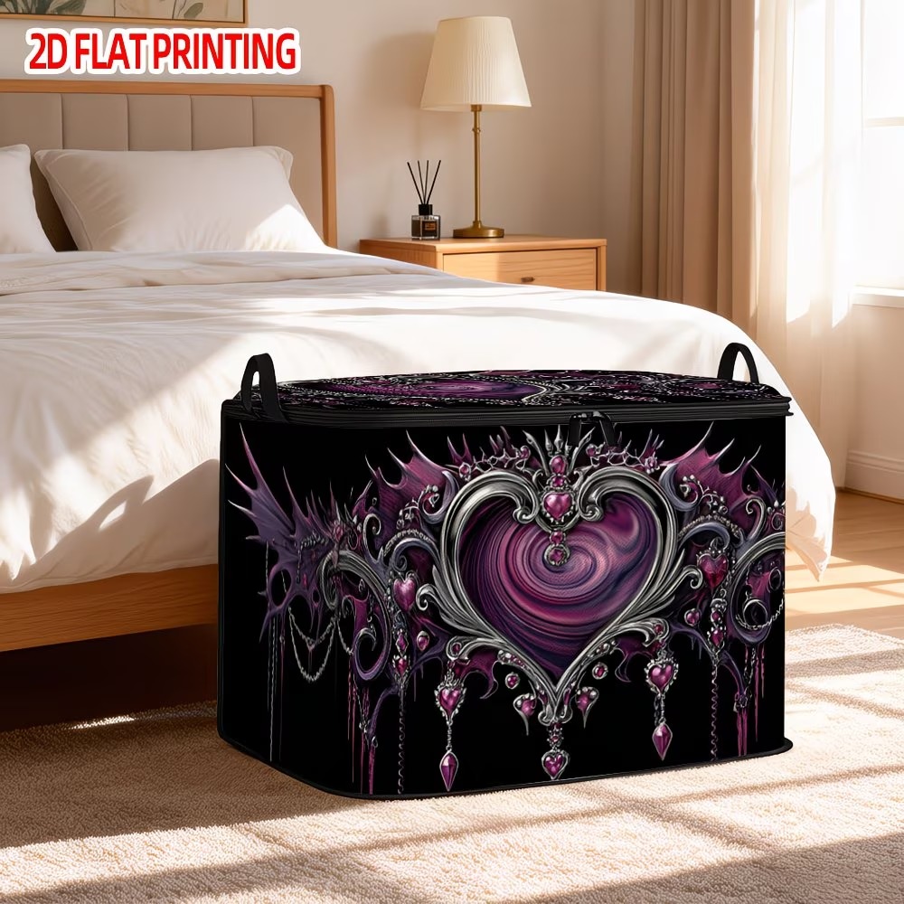 TEMU 1 X Clothing Storage Box With Lid, With Amethyst Thorns And Heart Storage Item, Features A Matte Base With Metallic Silvery Thorn Border, Purple