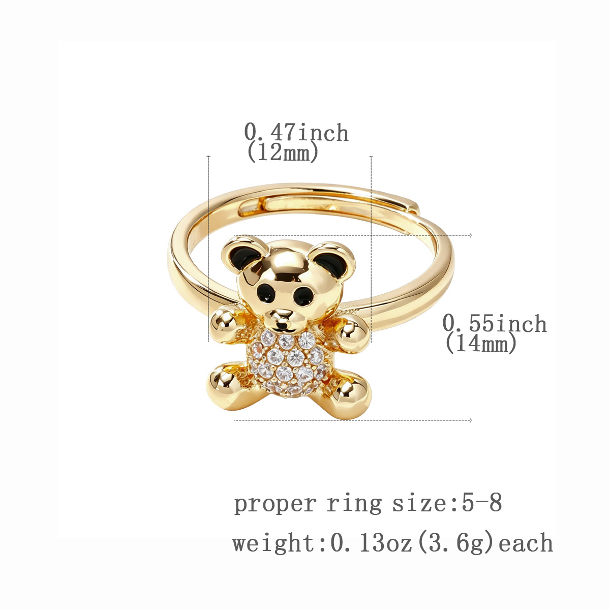 Minimalist Teddy Bear Shaped Open Ring with Synthetic Zirconia