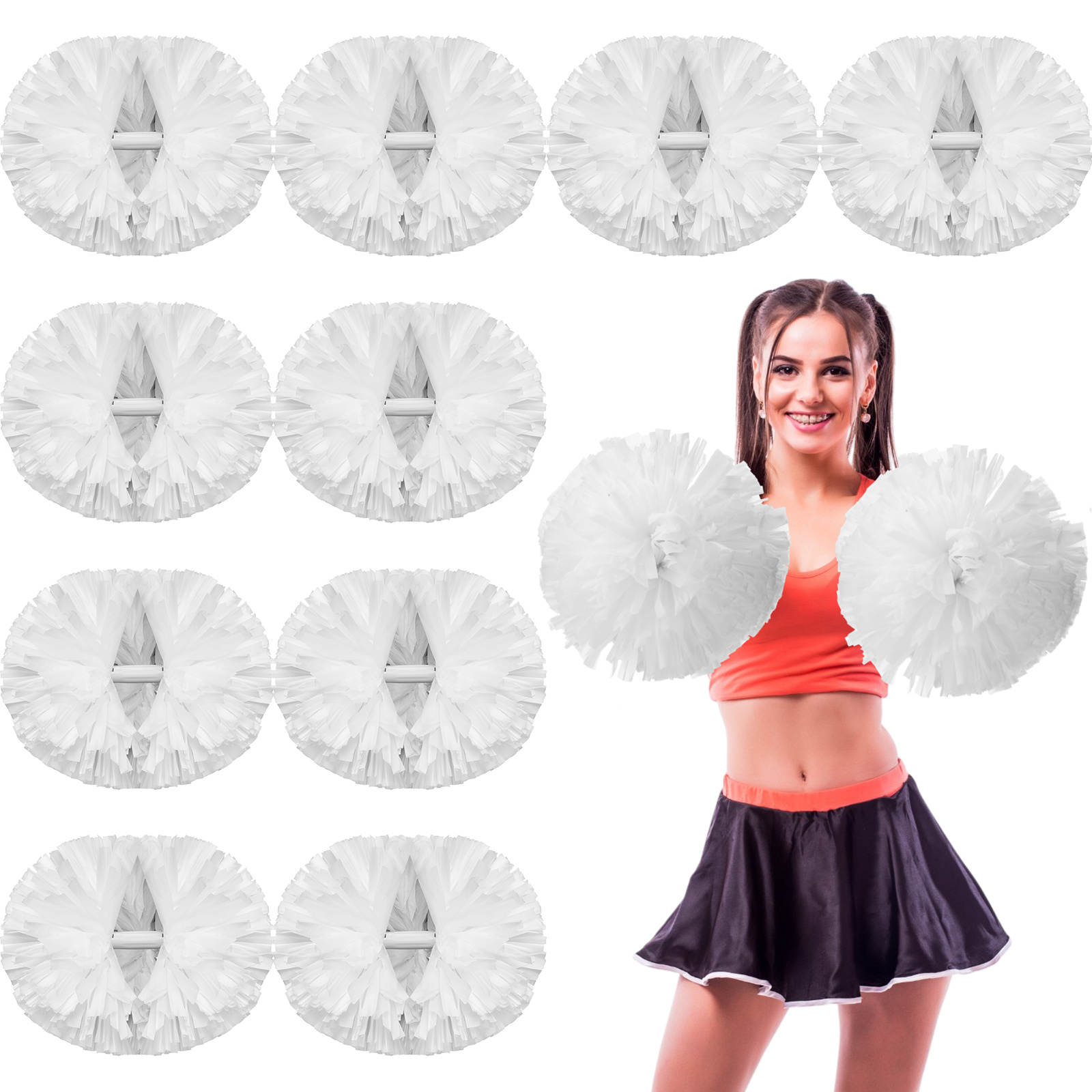 24pcs cheerleading pom poms bulk cheerleader pompoms with   handle for 2026   basketball   squad team game sports dance party spirit white