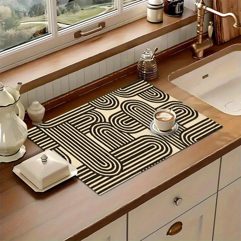 TEMU 1 pieza de tapete de cocina absorbente con de líneas geométricas de moda, absorbente para cafetera y tapete protector para fregadero o encimera,