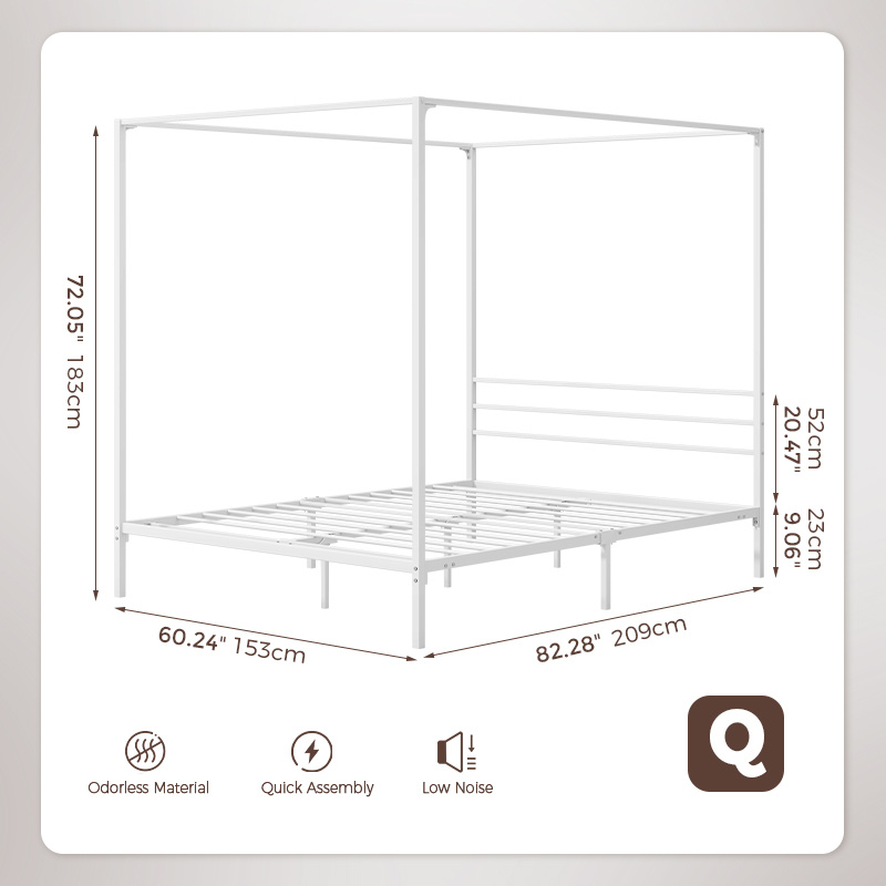 TEMU Contemporary Metal Bed Frame Available In Single, Double, And Queen Sizes, Featuring A Canopy Design. This Platform Bed Base From Durable