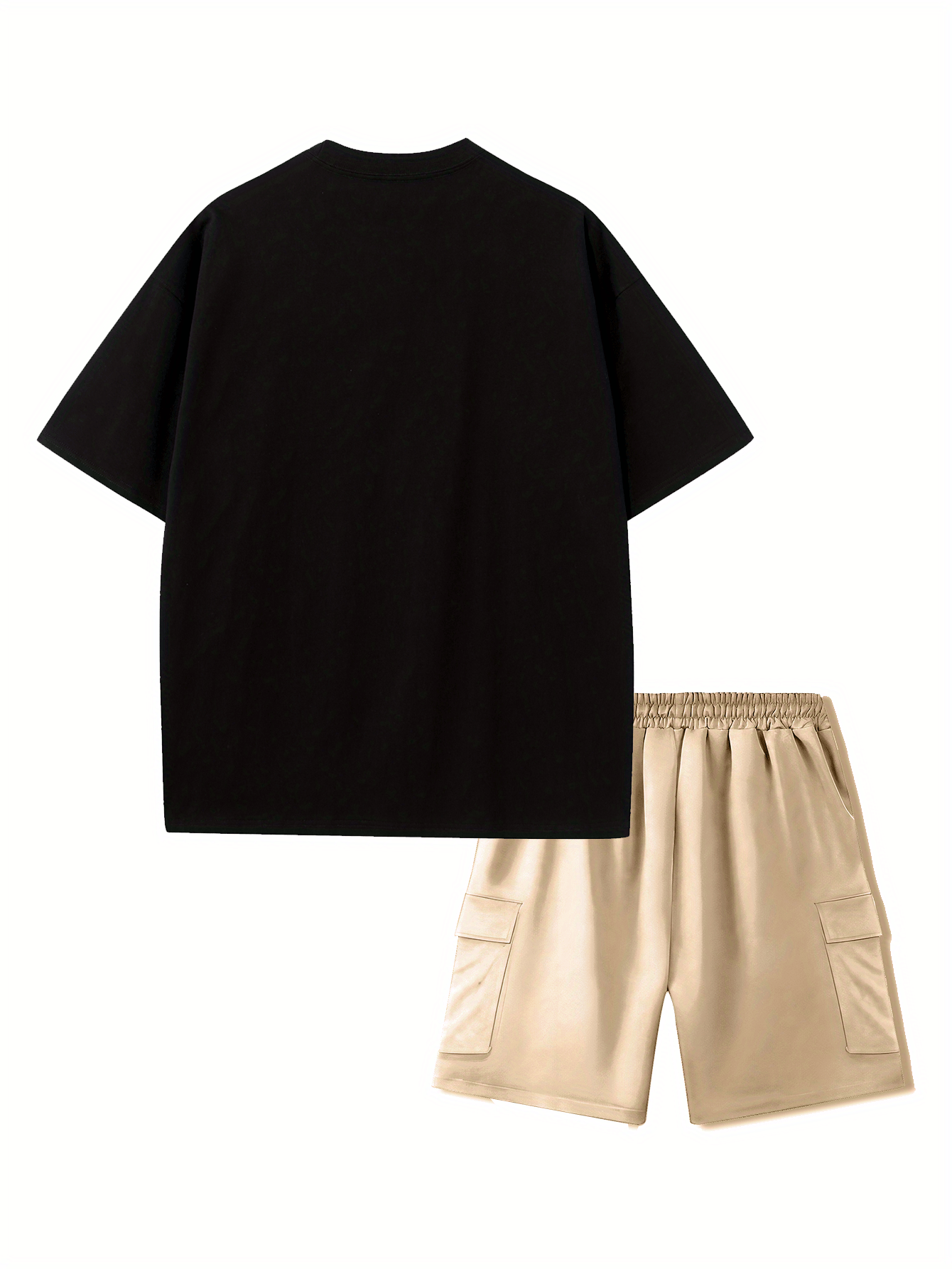 Printed Men's 2pcs Set: Round Neck Cotton Short Sleeve T-Shirt and Work Shorts, Suitable for Spring/Summer