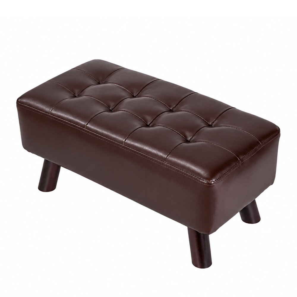 Image of Premium Faux Leather Ottoman , 58 X 29 X 28 Cm, Upholstered Rectangular Footstool With Button Tufting And Wooden Legs, Shoe For Living Room, Bedroom, And Entryway, Supports Up To 136 Kg