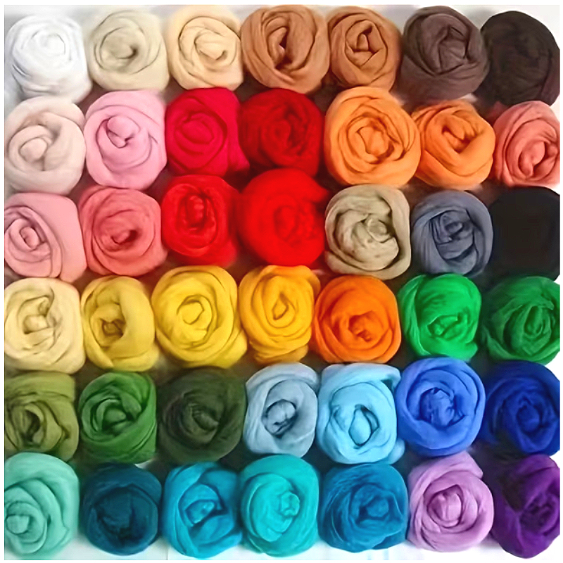 TEMU 42 Couleurs 126G Pack de en Laine Longue Fibre, Feutre Délicat et , Matériau de Cheveux de Plante en Feutre Humide
