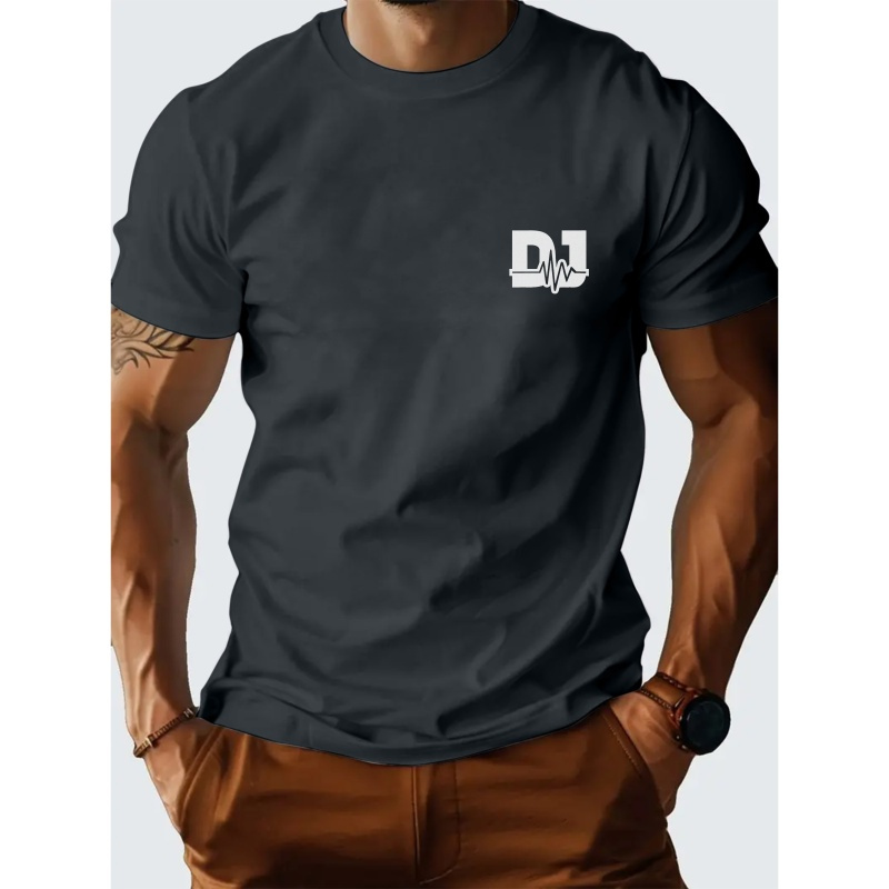 

Men's Dj Printed T-shirt, Casual Crew Neck, Short Sleeve, 100% Polyester, Summer Knit Fabric Top, Regular Fit, Medium Stretch, 150gsm -