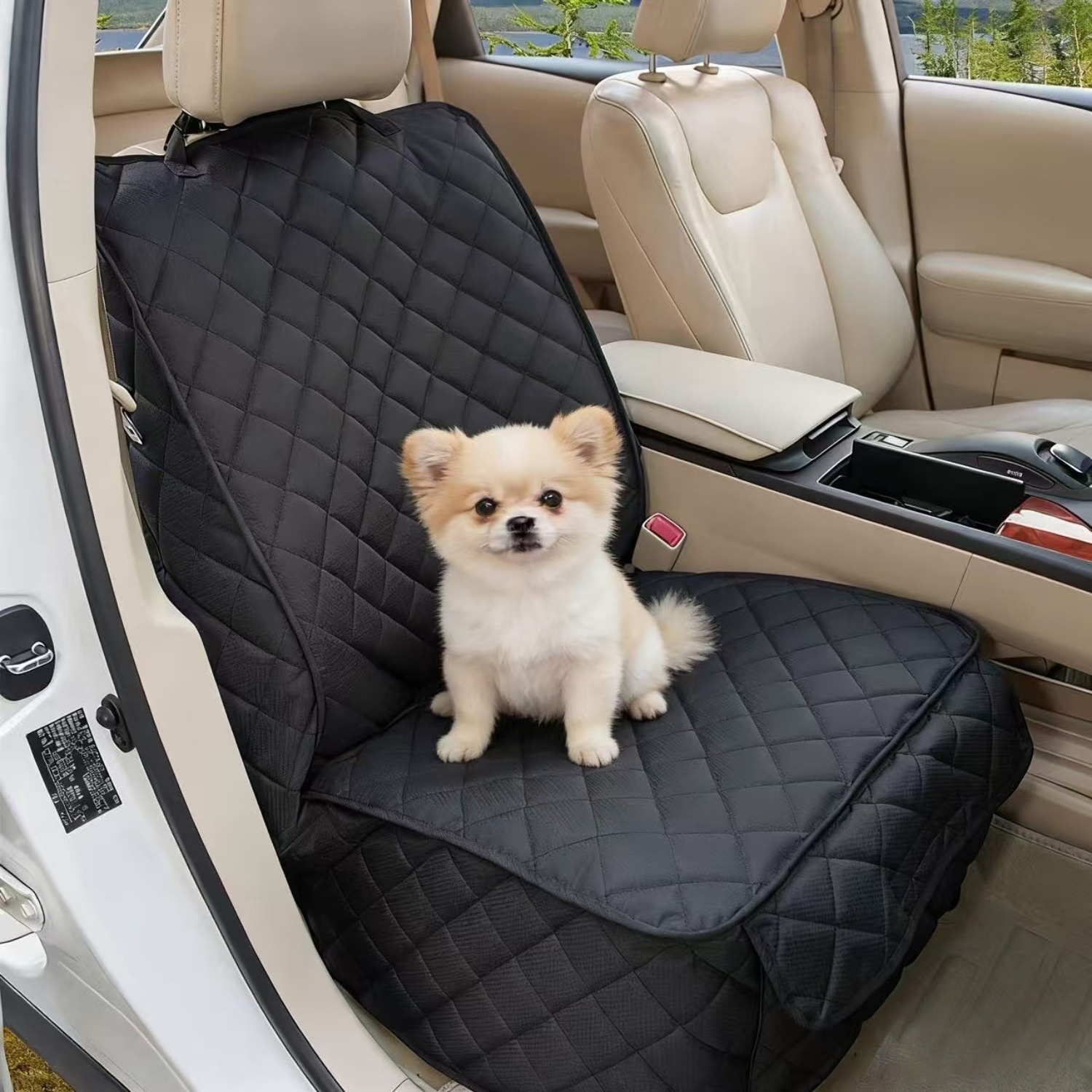 TEMU Housse de siège de voiture pour animal de compagnie, 1 pièce, noire, en tissu Oxford, couverture complète avec rabats latéraux, imperméable à