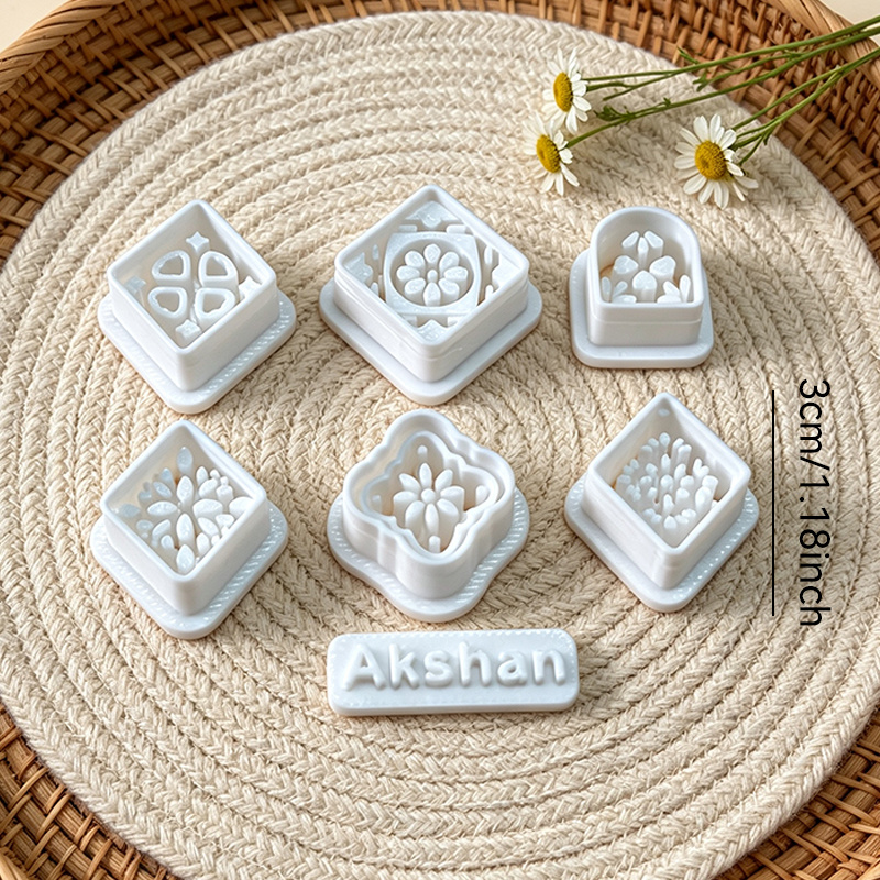 TEMU 7pcs Reusable Plastic Boho Clay Cutters & Embossing Molds - Bohemian Floral & Geometric Stamping Tools Suitable For Polymer Clay, Pottery,