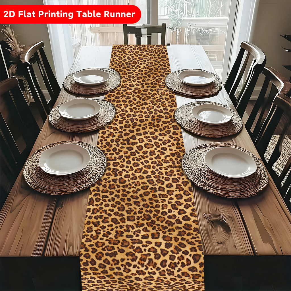 TEMU 2dflat Tablecloth 1pc, Leopard Print Design Colorful Polyester Table Runner, Rectangular, Suitable For Dining Table, Coffee Table, Decoration,