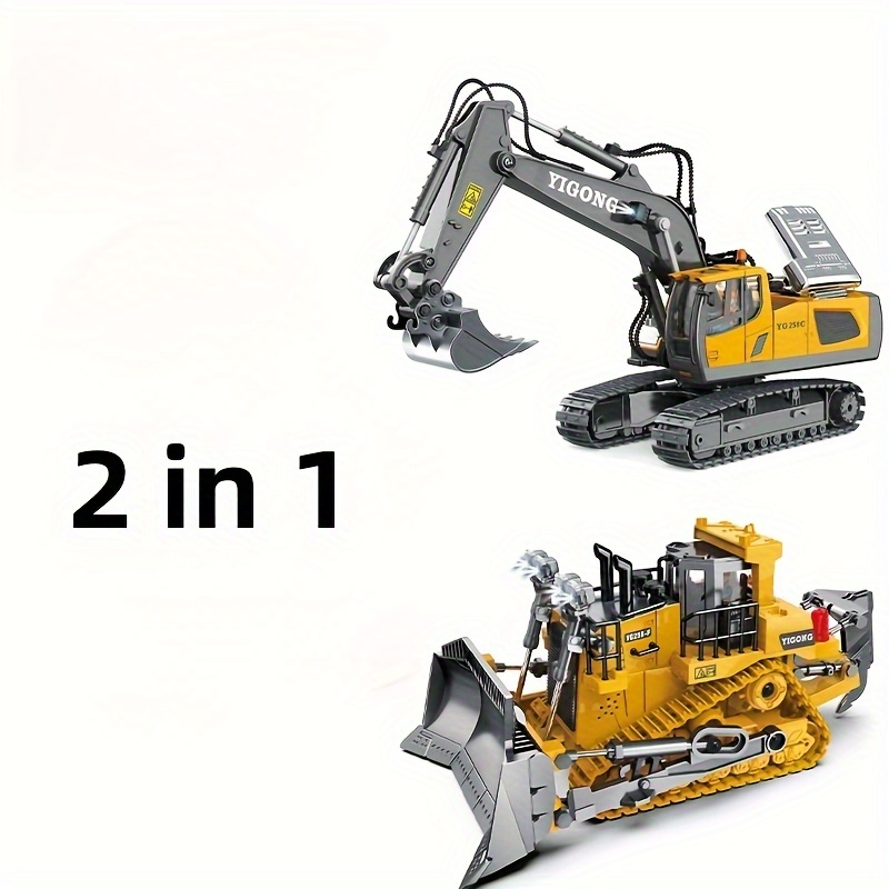 TEMU 4pcs Set, 3pcs Set, 2pcs Set Remote Vehicle Combination 2.4g 13-channel Remote Control Excavator, Dump Truck, Bulldozer Alloy & Plastic